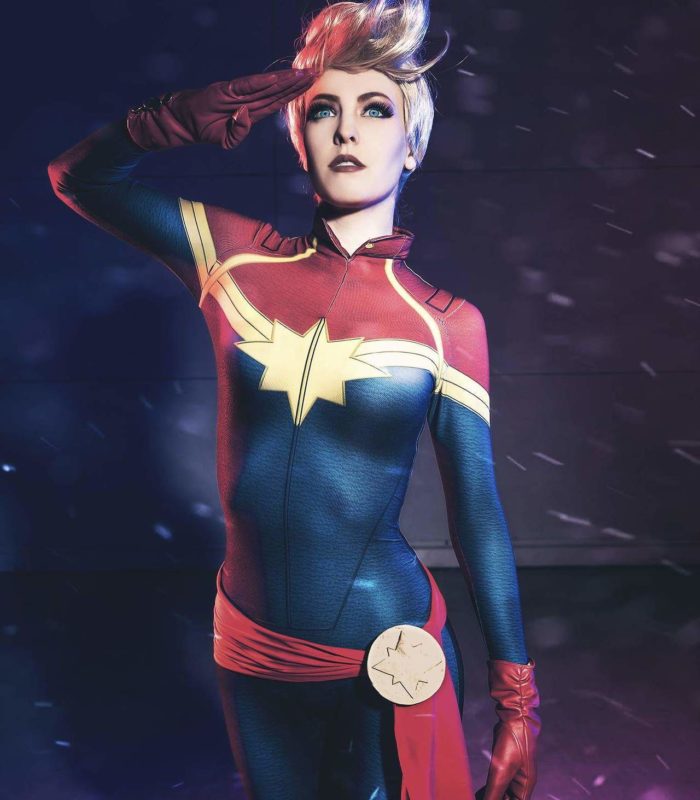 Maid Of Might Cosplaying Captain Marvel